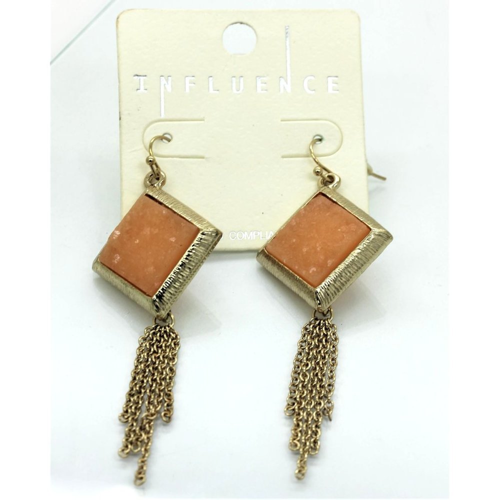INFLUENCE EARRINGS, faux druzy gemstone, tassle design, vintage, NOS, 3" drop da